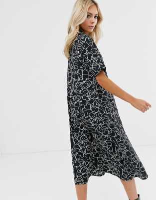 heart print shirt dress