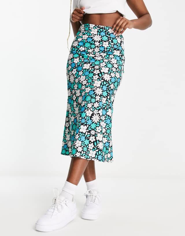 Wednesday's Girl midi skirt in blue floral