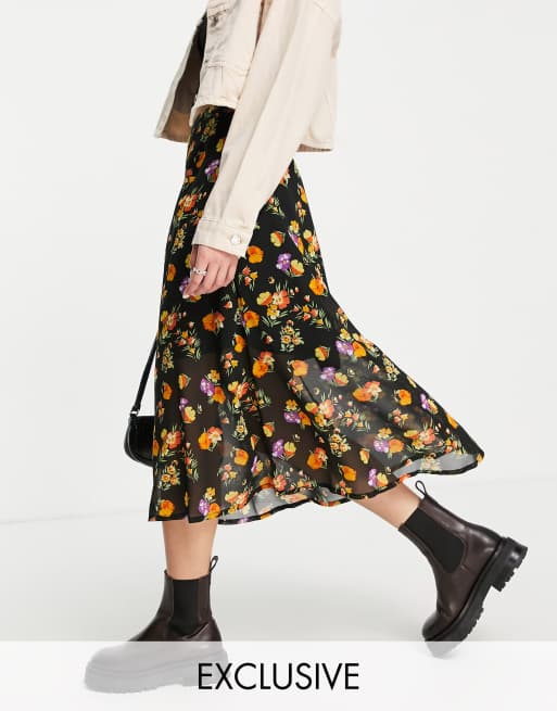 Floral midi skirt vintage discount