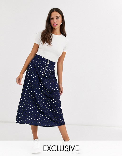 Wednesday's Girl midi skirt with front zip in bright spot
