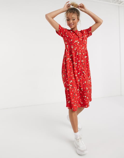 Ladies red floral dress store