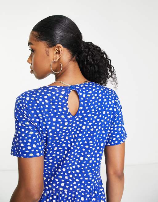Wednesday s Girl midi smock dress in navy smudge spot print