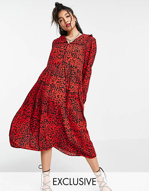Wednesday's Girl midi smock dress with collar in bright animal print