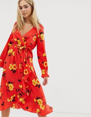 Wednesday's Girl midi wrap dress in floral print | ASOS