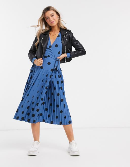 wrap dress with pleated skirt Linen Collared Wrap-Style Pleated Midi Dress