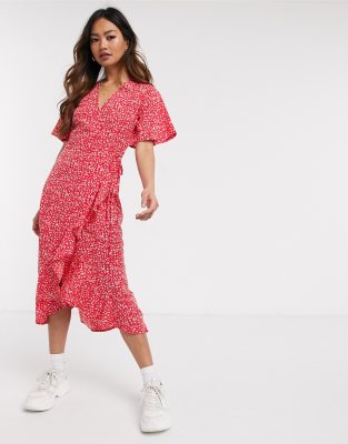 ruffle midi wrap dress