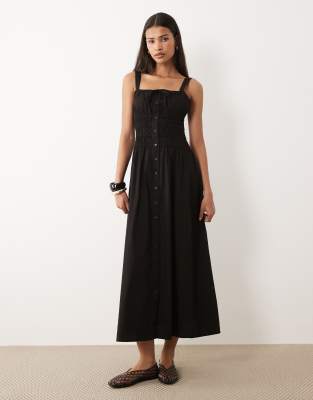 Wednesday's Girl Wednesdays Girl Milkmaid Button Detail Dress In Black