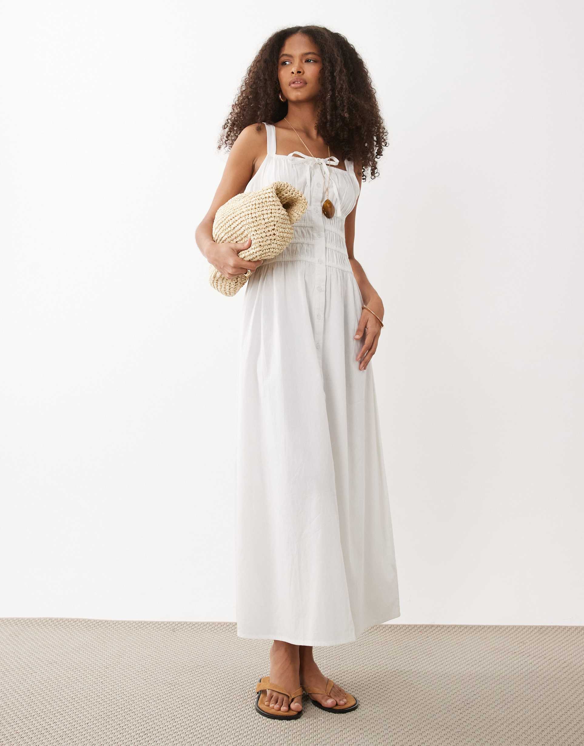 wednesday's girl milkmaid button detail dress in white