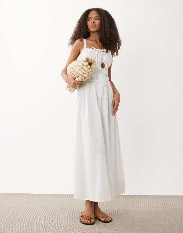 Wednesday's Girl milkmaid button detail dress in white