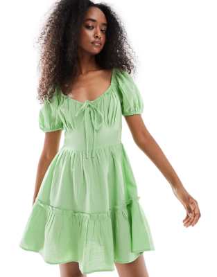 Wednesday's Girl Milkmaid Linen Blend Dress