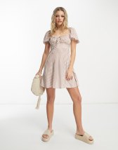 ASOS DESIGN short sleeve mini tiered smock dress with crochet