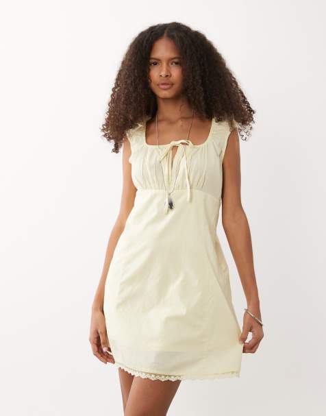Wednesday's Girl milkmaid mini dress in butter yellow - view 1