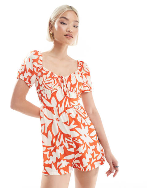 Wednesday's Girl milkmaid playsuit in red - view 1