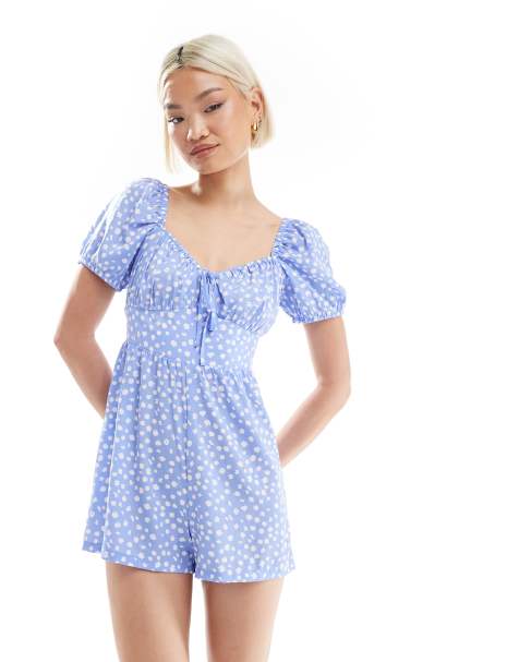 Wednesday's Girl milkmaid romper in blue - view 1