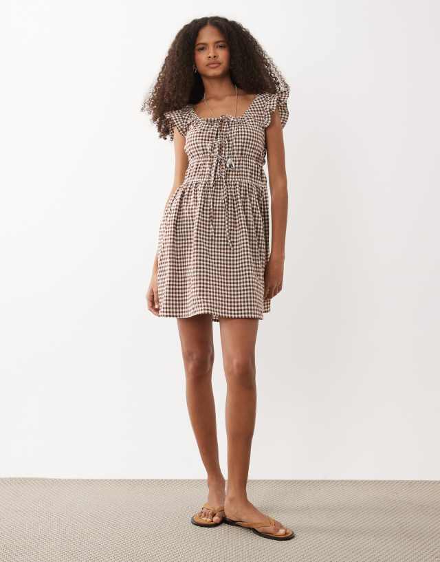 black and brown gingham dress Wednesday's Girl - Milkmaid Ruffle Sleeve - Women - Cotton/Polyester/Viscose - S Size:14W stretch detailing for a thebridalshop Color Changing Dress Blue