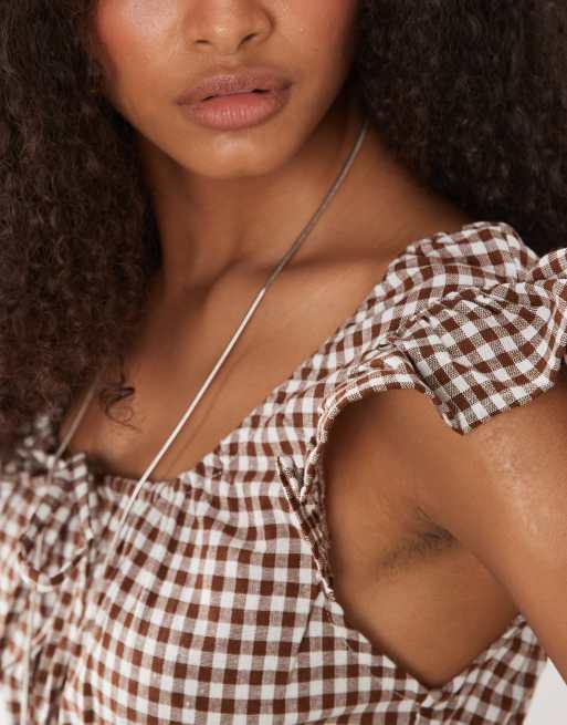 topshop brown gingham ruffle mini dress Topshop | Dresses | New Topshop Brown Gingham Ruffle Mini Dress
