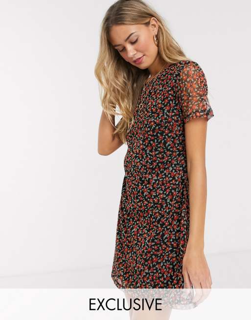 Wednesday's girl mini smock shop dress in ditsy print mesh