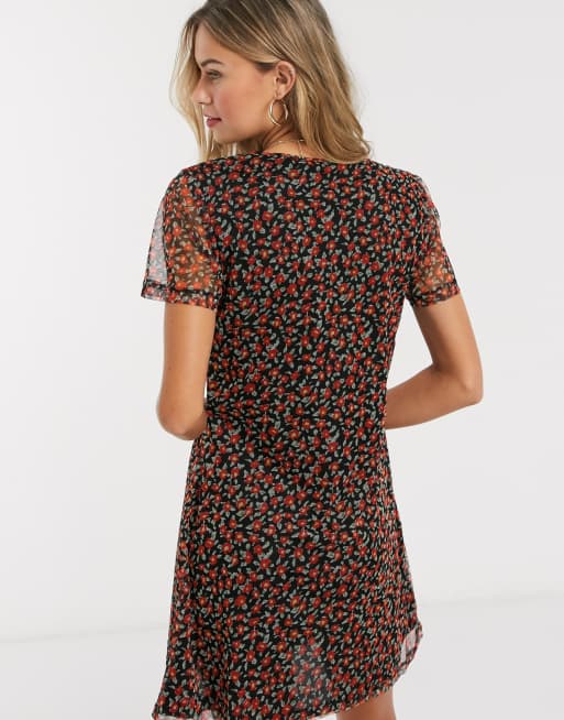 Wednesday's girl mini smock shop dress in ditsy print mesh