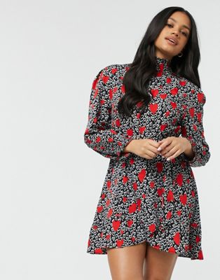 Wednesday's Girl mini dress with long sleeves and tie waist in heart ...