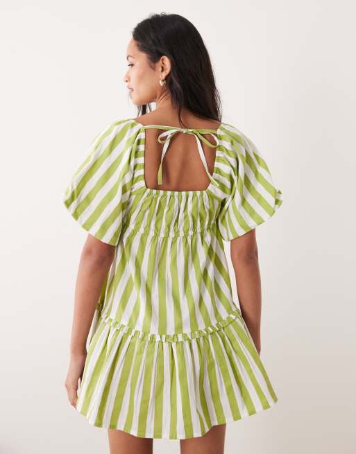 Wednesday's Girl – Mini-Hängerkleid in Grün gestreift, 3 von 4