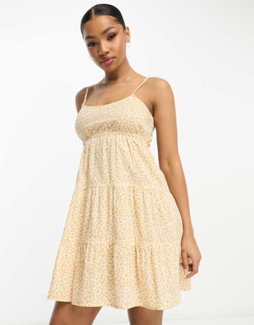 Wednesday's Girl - Mini jurk met fijne print, stroken en camibandjes in geel