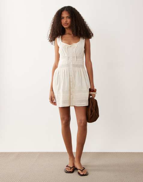 Wednesdays Girl - Mini jurk met gehaakt detail in ecru - view 1