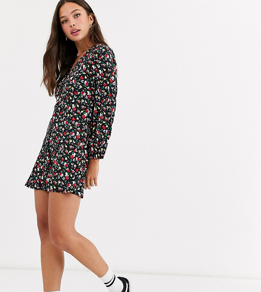Wednesday's Girl - Mini-jurk met knopen aan de voorkant met vintage bloemenprint-Zwart