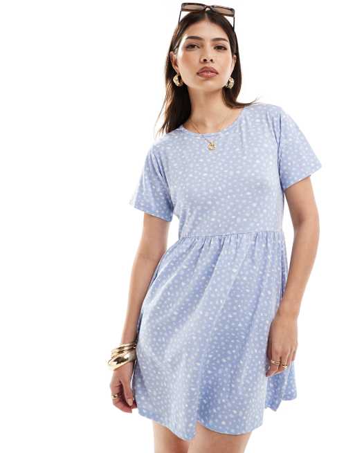 Wednesday's Girl - Mini jurk met korte mouwen en stippenprint in zeeblauw