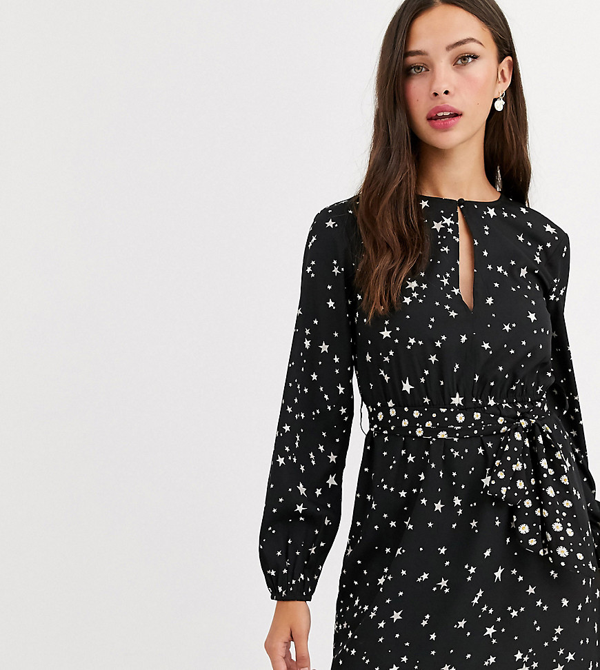 Wednesday's Girl - Mini-jurk met overslag en bloemen- en sterrenprint-Zwart