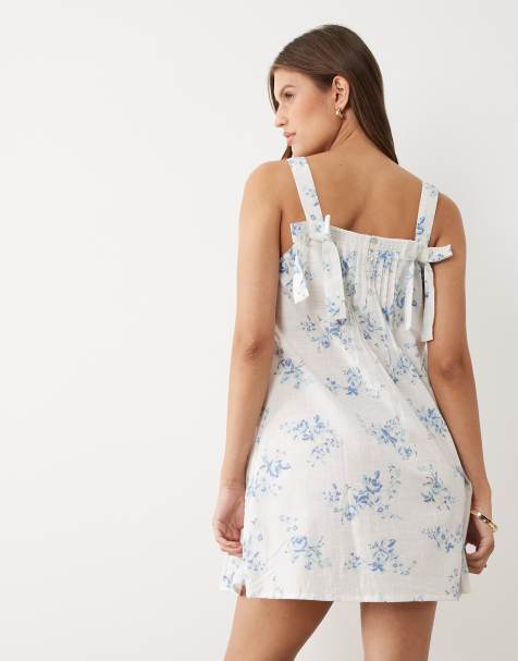 Wednesday's Girl - Mini jurk van kant met stroken en fijne bloemenprint in blauw - view 1