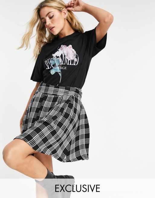 Black woven check pleated tennis skirt sale