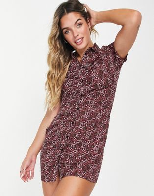 Wednesday's Girl mini shirt dress with ruching in retro floral