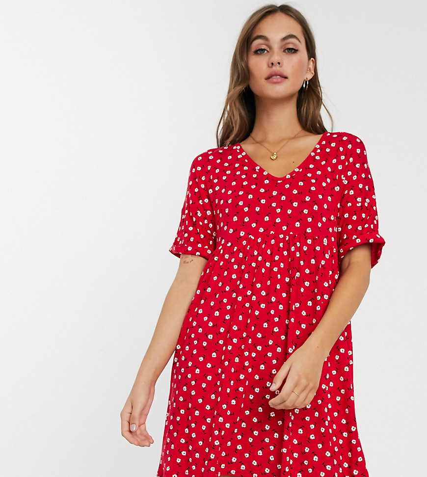 Wednesday's Girl mini smock dress in daisy print-Red