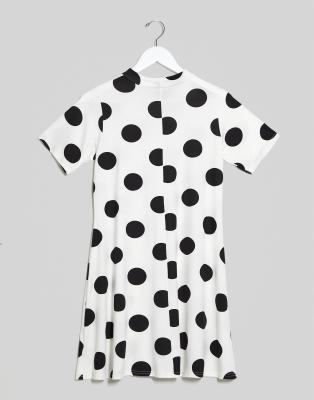 black and white polka dot shirt dress