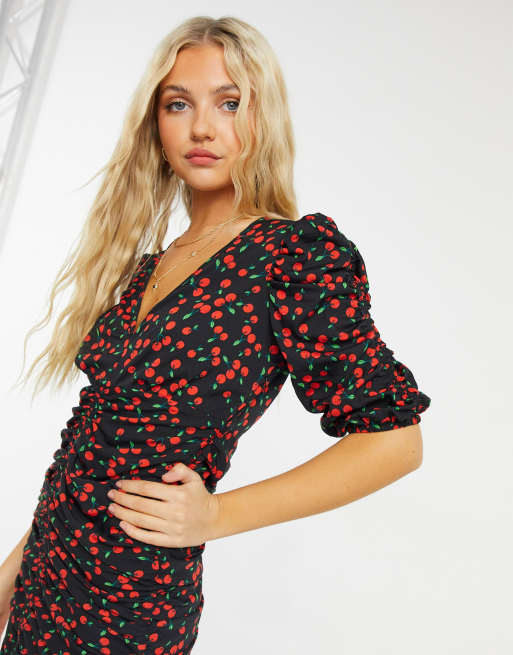 Cherry print tea store dress