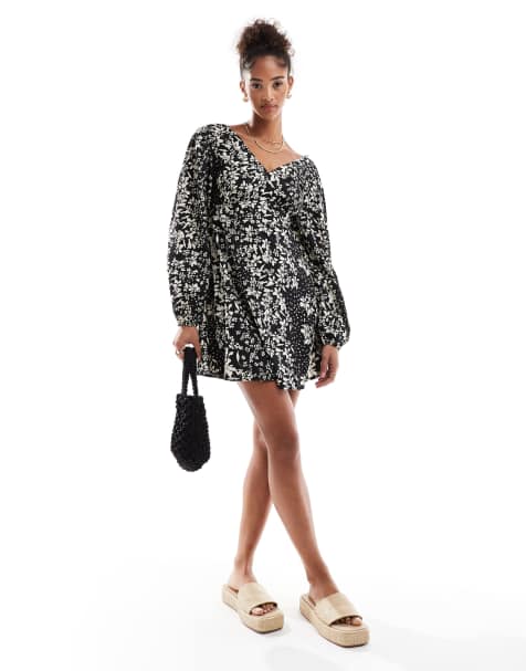 Wednesday's Girl mini tea dress in monochrome floral - view 1