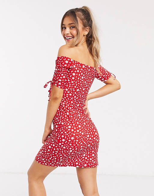  Wednesday's Girl mini tea dress with ruched front in ditsy floral 