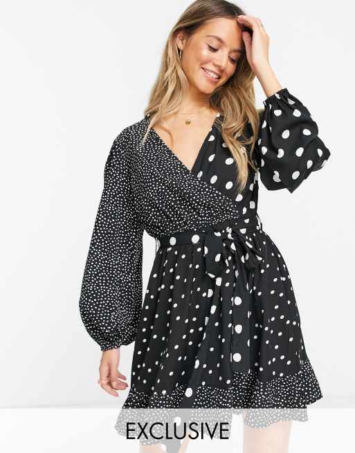 Wednesday s Girl mini wrap tea dress in mix spot print ASOS