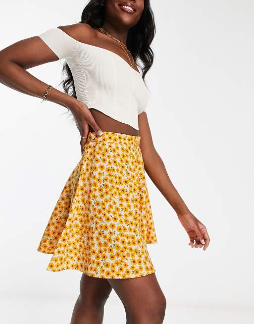 Wednesday's Girl - Minigonna svolazzante gialla con stampa a fiori