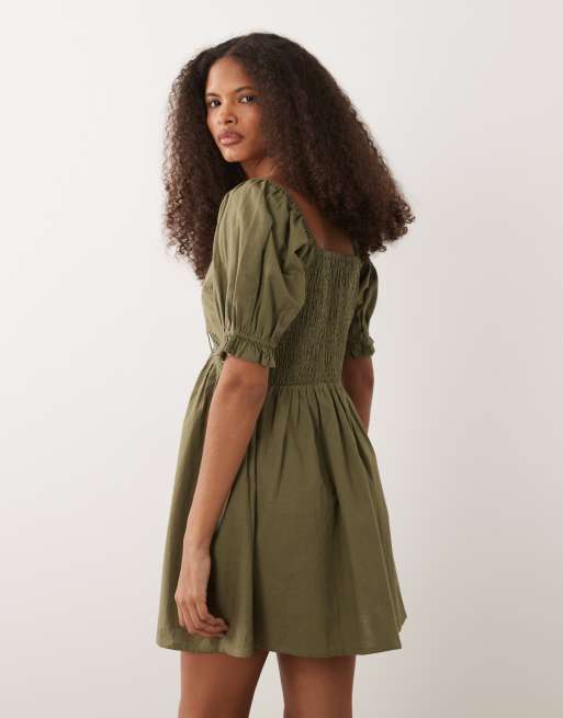 Wednesday's Girl – Minikleid in Khaki mit Spitzendetail, 3 von 4