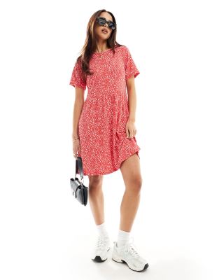 Wednesday's Girl - Minikleid mit verwischtem Punktemuster in Rot und Creme