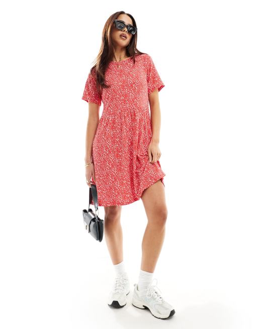 Wednesday's Girl – Minikleid mit verwischtem Punktemuster in Rot und Creme