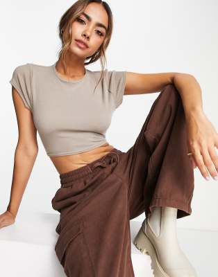 Wednesday's Girl open back rib crop top in stone | ASOS