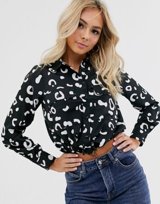 Wednesday's Girl - Overhemd met verstelbare zoom en stippen-Zwart