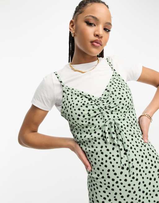 Wednesday s Girl overlay cami mini dress in sage green ASOS