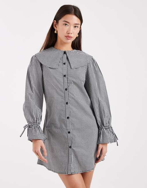 Wednesday's Girl oversized collared mini dress in gray plaid, 2 of 4