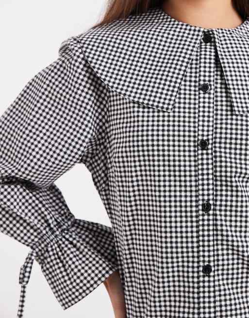 Wednesday's Girl oversized collared mini dress in gray plaid, 3 of 4