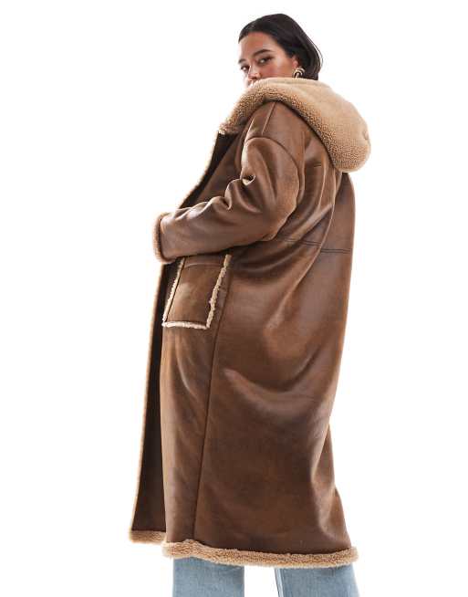 Wednesday's Girl oversized faux shearling longline coat in