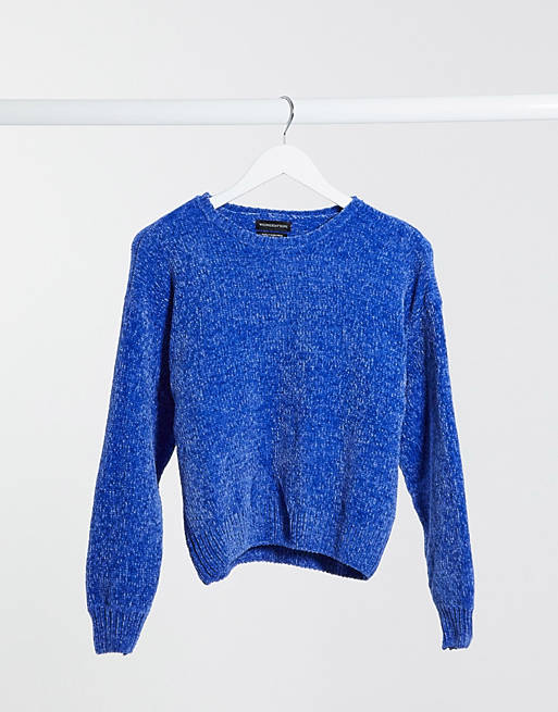 Wednesday's Girl oversized jumper in blue chenille knit