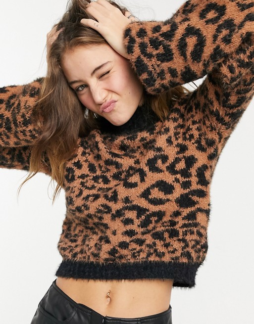 Wednesday's Girl oversized jumper with balloon sleeves in leopard knit